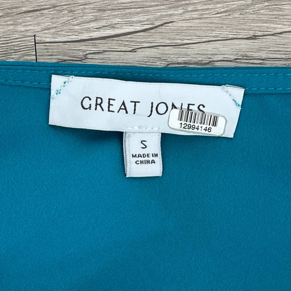GREAT JONES Turquoise Stretch Surplice Tie Front Blouson Dress - Size Small EUC - Picture 3 of 16
